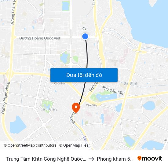 Trung Tâm Khtn Công Nghệ Quốc Gia - 18 Hoàng Quốc Việt to Phong kham 56 hai ba trung map