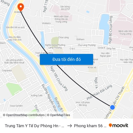 Trung Tâm Y Tế Dự Phòng Hn - 70 Nguyễn Chí Thanh to Phong kham 56 hai ba trung map