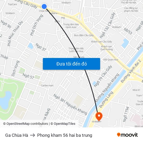 Ga Chùa Hà to Phong kham 56 hai ba trung map