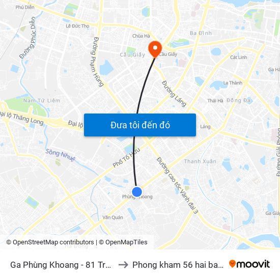 Ga Phùng Khoang - 81 Trần Phú to Phong kham 56 hai ba trung map