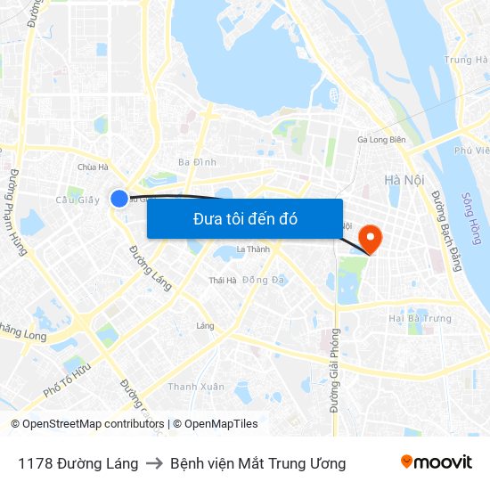 1178 Đường Láng to Bệnh viện Mắt Trung Ương map