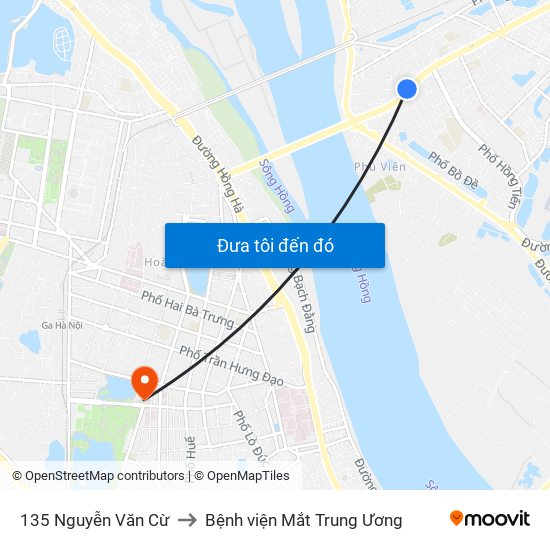 135 Nguyễn Văn Cừ to Bệnh viện Mắt Trung Ương map