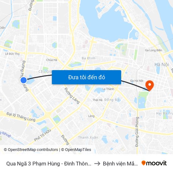 Qua Ngã 3 Phạm Hùng - Đình Thôn (Hướng Đi Phạm Văn Đồng) to Bệnh viện Mắt Trung Ương map