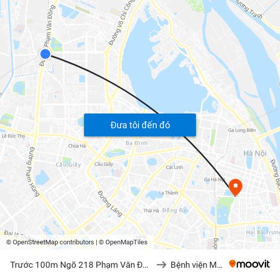 Trước 100m Ngõ 218 Phạm Văn Đồng (Đối Diện Công Viên Hòa Bình) to Bệnh viện Mắt Trung Ương map