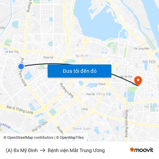 (A) Bx Mỹ Đình to Bệnh viện Mắt Trung Ương map