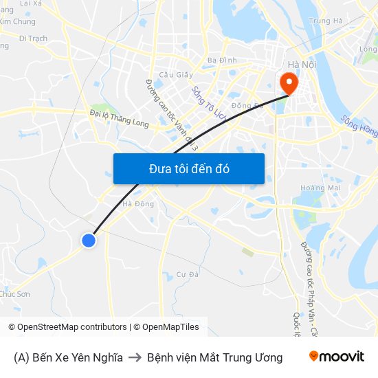 (A) Bến Xe Yên Nghĩa to Bệnh viện Mắt Trung Ương map