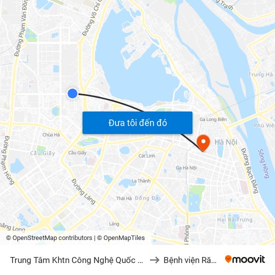 Trung Tâm Khtn Công Nghệ Quốc Gia - 18 Hoàng Quốc Việt to Bệnh viện Răng Hàm Mặt map