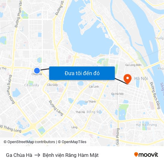 Ga Chùa Hà to Bệnh viện Răng Hàm Mặt map