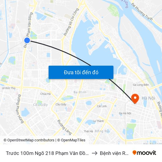 Trước 100m Ngõ 218 Phạm Văn Đồng (Đối Diện Công Viên Hòa Bình) to Bệnh viện Răng Hàm Mặt map