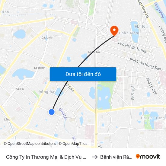 Công Ty In Thương Mại & Dịch Vụ Ngân Hàng - Số 10 Chùa Bộc to Bệnh viện Răng Hàm Mặt map