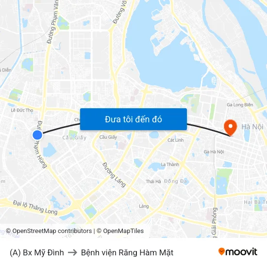 (A) Bx Mỹ Đình to Bệnh viện Răng Hàm Mặt map