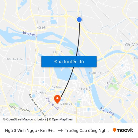 Ngã 3 Vĩnh Ngọc - Km 9+230 Quốc Lộ 3 to Trường Cao đẳng Nghề Công nghiệp map