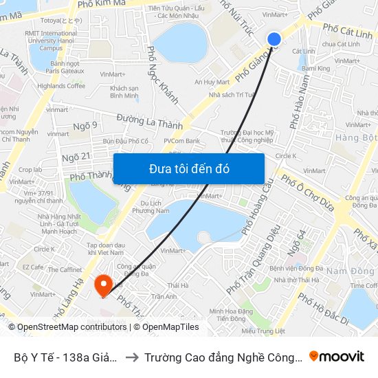 Bộ Y Tế - 138a Giảng Võ to Trường Cao đẳng Nghề Công nghiệp map