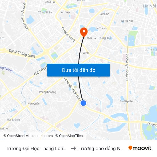 Trường Đại Học Thăng Long - Nghiêm Xuân Yêm to Trường Cao đẳng Nghề Công nghiệp map