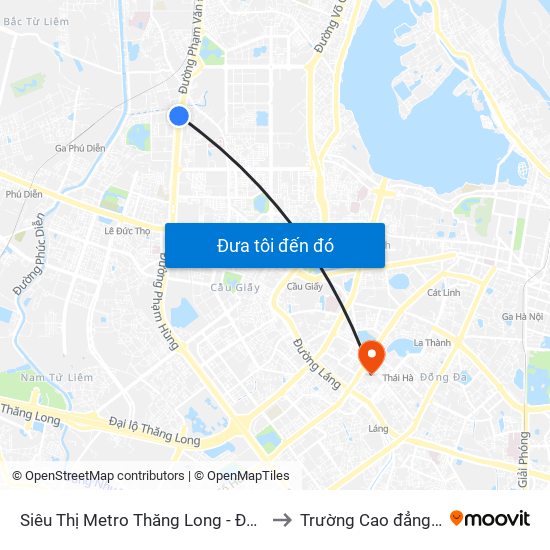 Siêu Thị Metro Thăng Long - Đối Diện Ngõ 599 Phạm Văn Đồng to Trường Cao đẳng Nghề Công nghiệp map