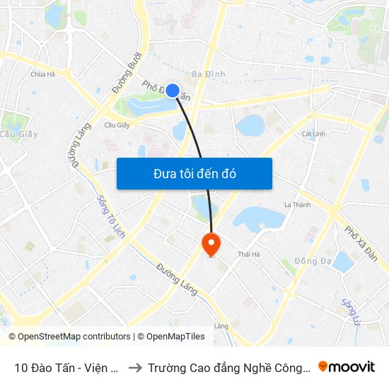 10 Đào Tấn - Viện Vật Lý to Trường Cao đẳng Nghề Công nghiệp map