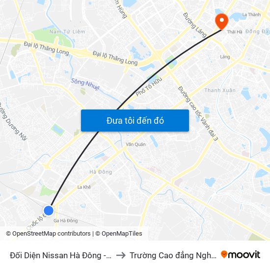 Đối Diện Nissan Hà Đông - Nhà Ga Văn Khê to Trường Cao đẳng Nghề Công nghiệp map