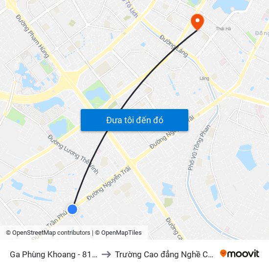 Ga Phùng Khoang - 81 Trần Phú to Trường Cao đẳng Nghề Công nghiệp map