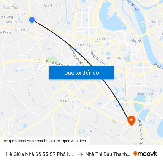 Hè Giữa Nhà Số 55-57 Phố Nhổn to Nhà Thi Đấu Thanh Trì map