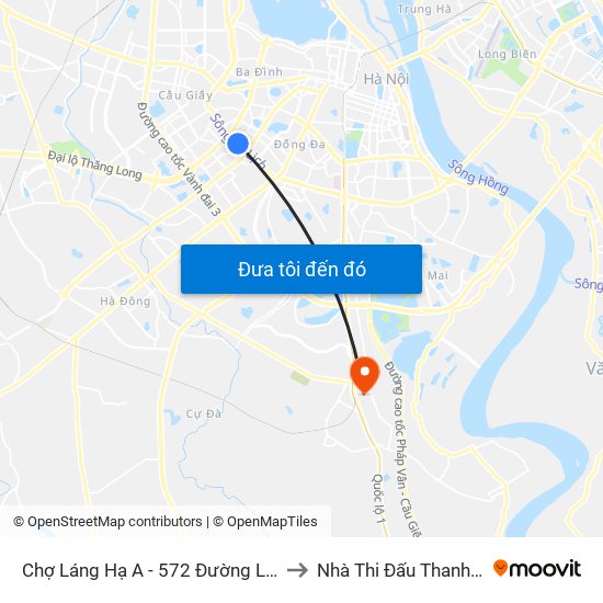 Chợ Láng Hạ A - 572 Đường Láng to Nhà Thi Đấu Thanh Trì map