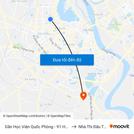 Gần Học Viện Quốc Phòng - 91 Hoàng Quốc Việt to Nhà Thi Đấu Thanh Trì map