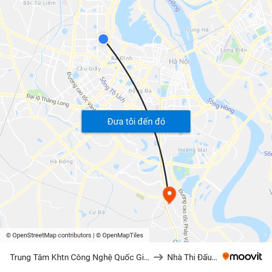 Trung Tâm Khtn Công Nghệ Quốc Gia - 18 Hoàng Quốc Việt to Nhà Thi Đấu Thanh Trì map