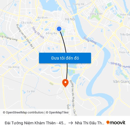 Đài Tưởng Niệm Khâm Thiên - 45 Khâm Thiên to Nhà Thi Đấu Thanh Trì map