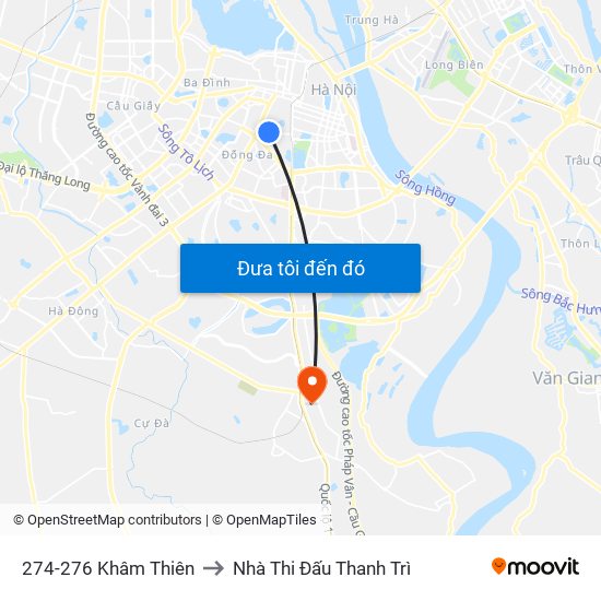 274-276 Khâm Thiên to Nhà Thi Đấu Thanh Trì map