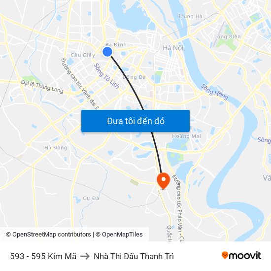 593 - 595 Kim Mã to Nhà Thi Đấu Thanh Trì map