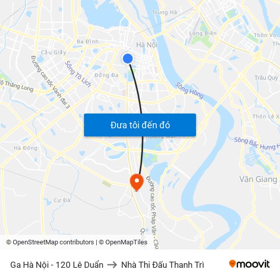 Ga Hà Nội - 120 Lê Duẩn to Nhà Thi Đấu Thanh Trì map