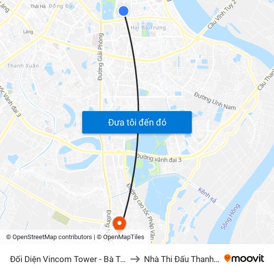 Đối Diện Vincom Tower - Bà Triệu to Nhà Thi Đấu Thanh Trì map