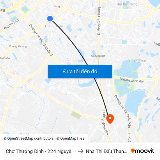 Chợ Thượng Đình - 224 Nguyễn Trãi to Nhà Thi Đấu Thanh Trì map
