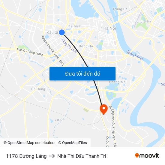 1178 Đường Láng to Nhà Thi Đấu Thanh Trì map