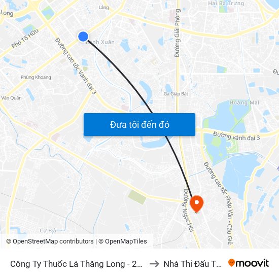 Công Ty Thuốc Lá Thăng Long - 235 Nguyễn Trãi to Nhà Thi Đấu Thanh Trì map