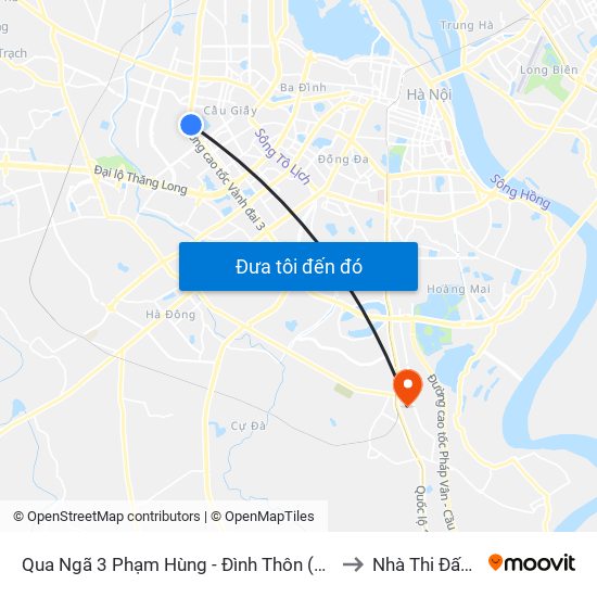 Qua Ngã 3 Phạm Hùng - Đình Thôn (Hướng Đi Phạm Văn Đồng) to Nhà Thi Đấu Thanh Trì map