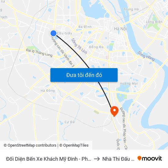 Đối Diện Bến Xe Khách Mỹ Đình - Phạm Hùng (Cột Trước) to Nhà Thi Đấu Thanh Trì map