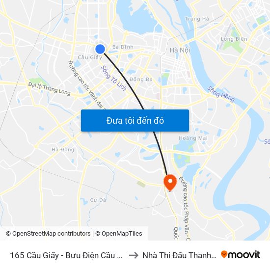 165 Cầu Giấy - Bưu Điện Cầu Giấy to Nhà Thi Đấu Thanh Trì map