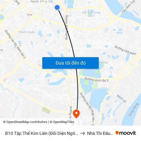 B10 Tập Thể Kim Liên (Đối Diện Ngõ 46b Phạm Ngọc Thạch) to Nhà Thi Đấu Thanh Trì map