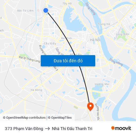 373 Phạm Văn Đồng to Nhà Thi Đấu Thanh Trì map