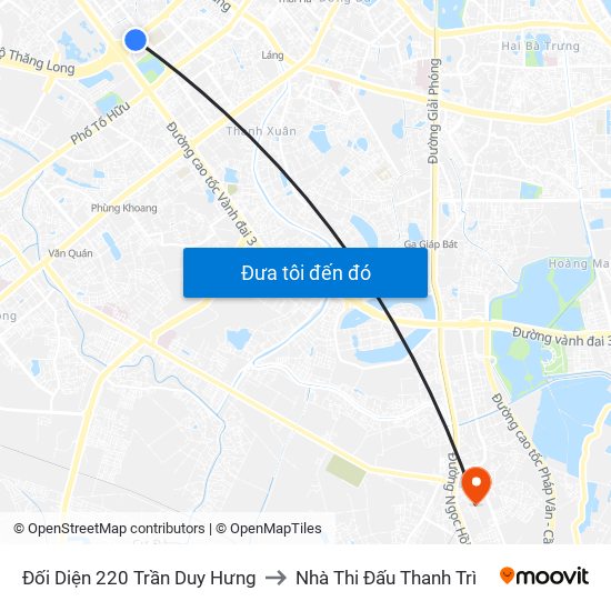 Đối Diện 220 Trần Duy Hưng to Nhà Thi Đấu Thanh Trì map