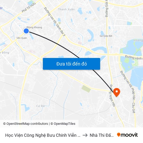 Học Viện Công Nghệ Bưu Chính Viễn Thông - Trần Phú (Hà Đông) to Nhà Thi Đấu Thanh Trì map