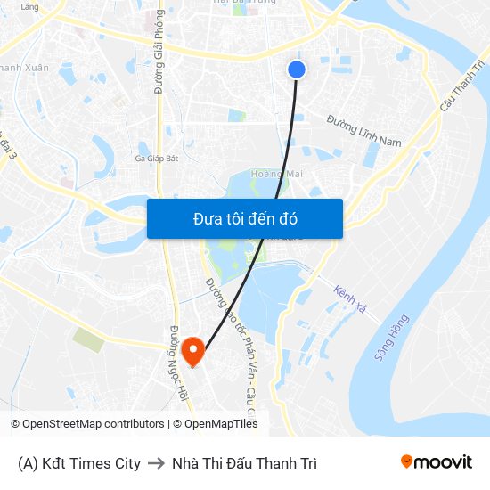 (A) Kđt Times City to Nhà Thi Đấu Thanh Trì map