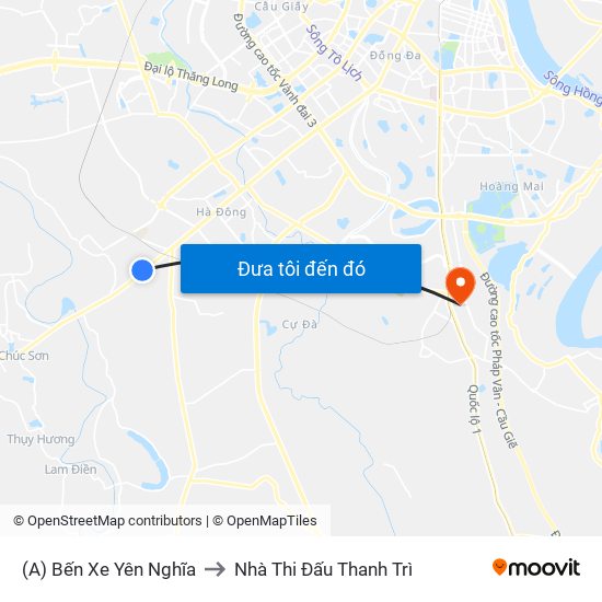 (A) Bến Xe Yên Nghĩa to Nhà Thi Đấu Thanh Trì map