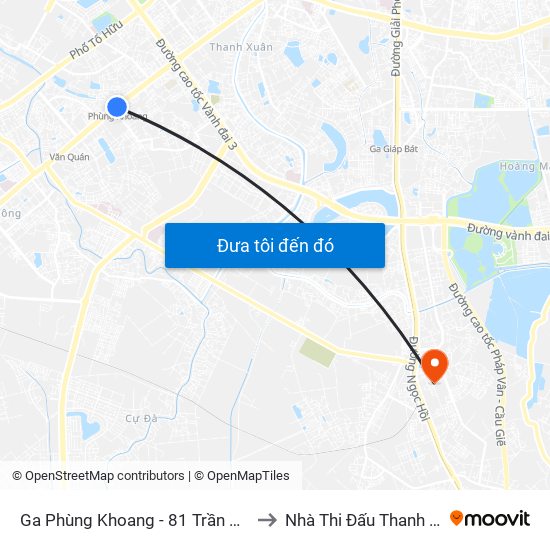 Ga Phùng Khoang - 81 Trần Phú to Nhà Thi Đấu Thanh Trì map