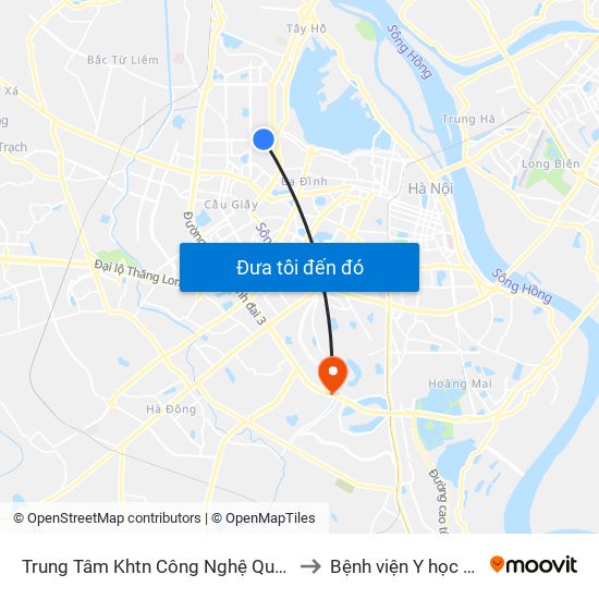 Trung Tâm Khtn Công Nghệ Quốc Gia - 18 Hoàng Quốc Việt to Bệnh viện Y học dân tộc Quân đội map