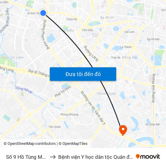 Số 9 Hồ Tùng Mậu to Bệnh viện Y học dân tộc Quân đội map