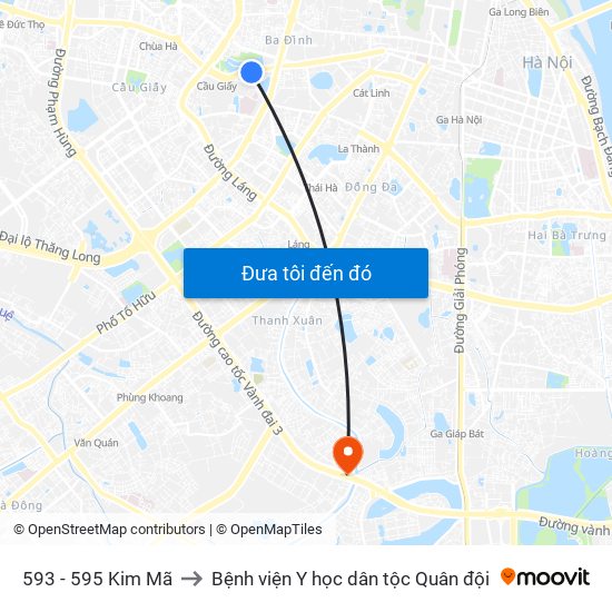 593 - 595 Kim Mã to Bệnh viện Y học dân tộc Quân đội map