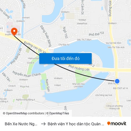 Bến Xe Nước Ngầm to Bệnh viện Y học dân tộc Quân đội map