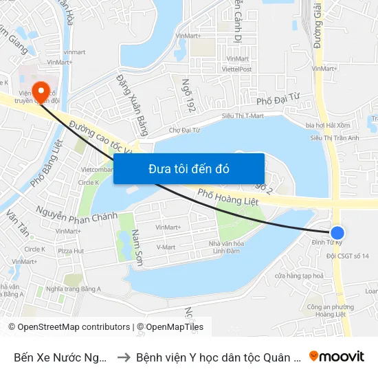 Bến Xe Nước Ngầm to Bệnh viện Y học dân tộc Quân đội map