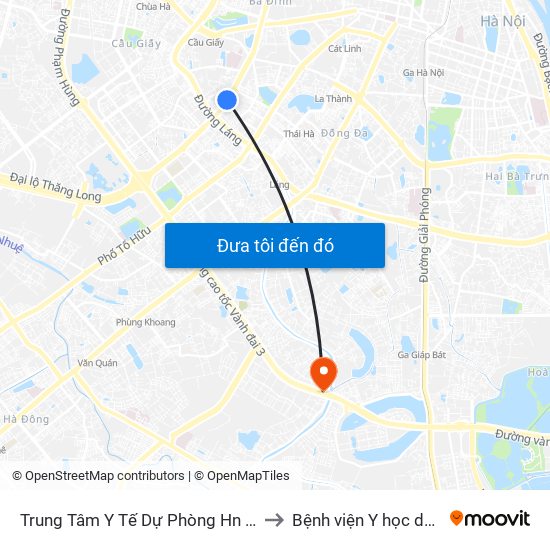 Trung Tâm Y Tế Dự Phòng Hn - 70 Nguyễn Chí Thanh to Bệnh viện Y học dân tộc Quân đội map